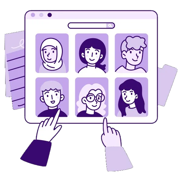 Illustration of choosing a mentor from a grid of profiles