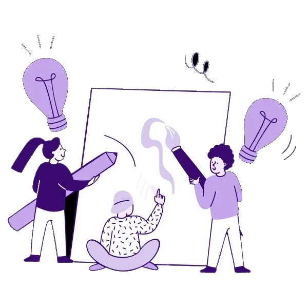 Illustration of designers sketching ideas together on a large canvas