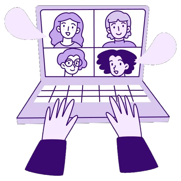 Illustration of designers talking over a video call